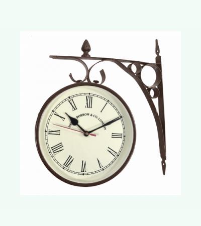 Retro Stationsklok groot metaal donkerbruin 30x8 cm